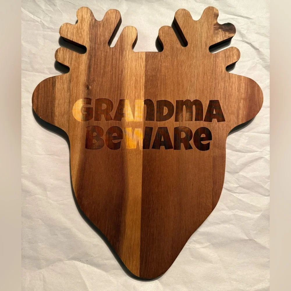 Grandma Beware Reindeer Wood Cheeseboard Set with Utensils